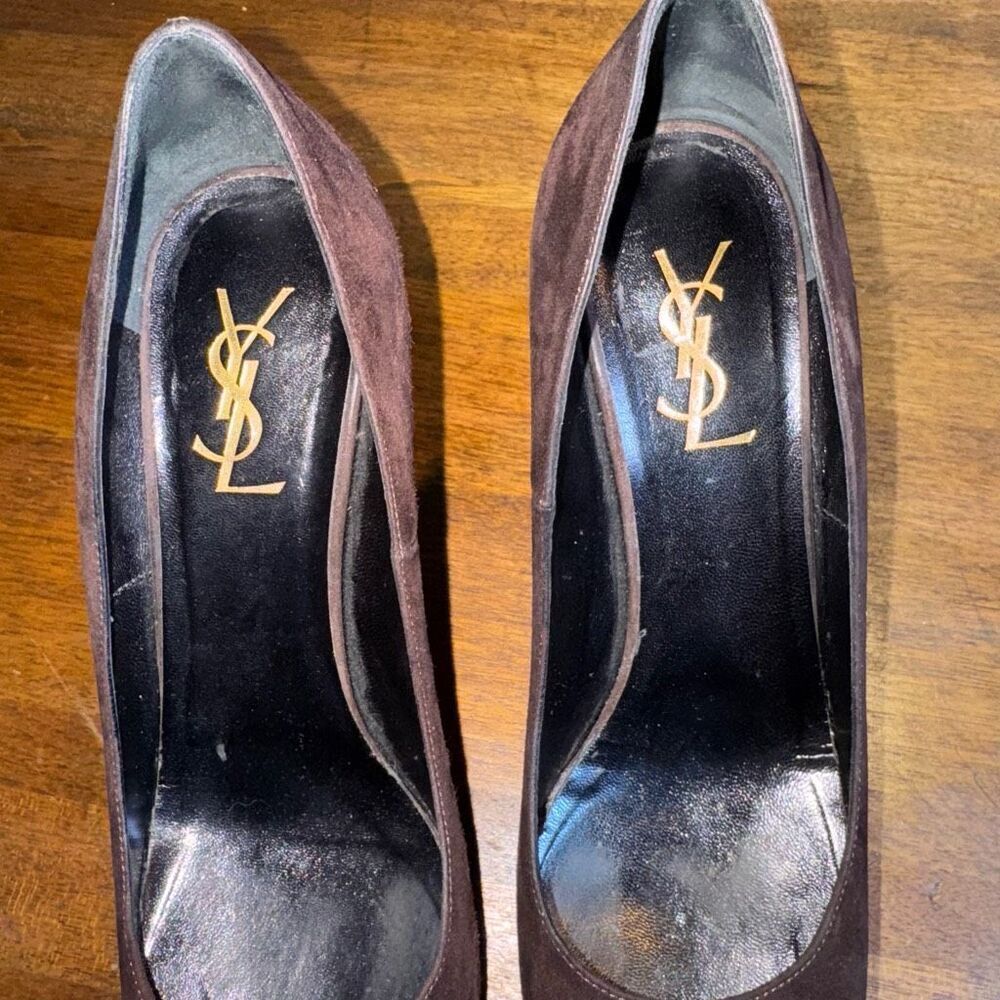 Saint Laurent Brown Suede Tribtoo Pumps - Picture 8 of 9